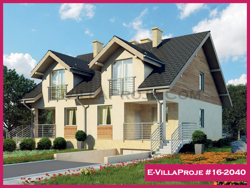 155 m² 2 Katlı (Dubleks) 4+1 İkiz Çelik Yapı Villa (Ev Villa Proje #16 - 2040) Cephe Görünümü ve Kat Planı