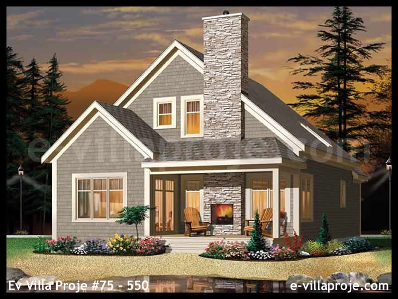 157 m² 2 Katlı (Dubleks) 4+1 Amerikan Çelik Yapı Villa (Ev Villa Proje #75 - 550) Cephe Görünümü ve Kat Planı