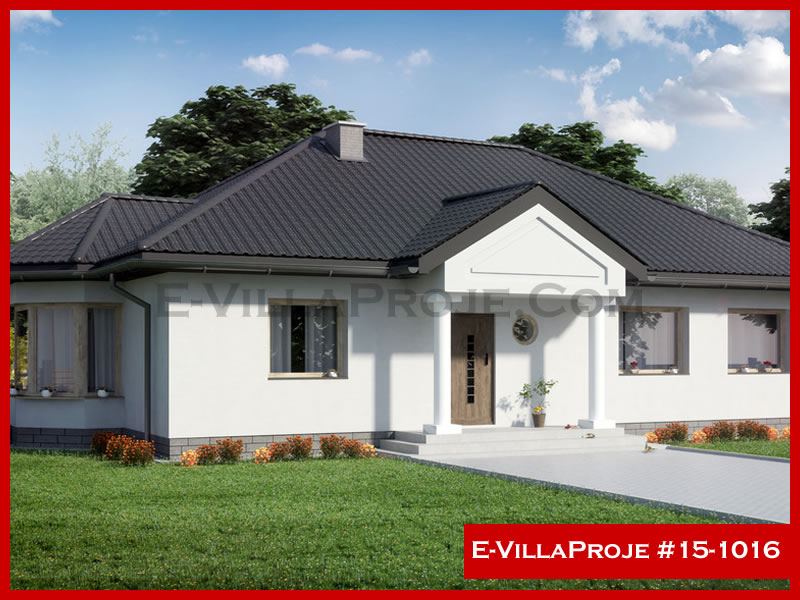 158 m² Tek Katlı 4+1 Amerikan Çelik Yapı Villa (Ev Villa Proje #15 - 1016) Cephe Görünümü ve Kat Planı