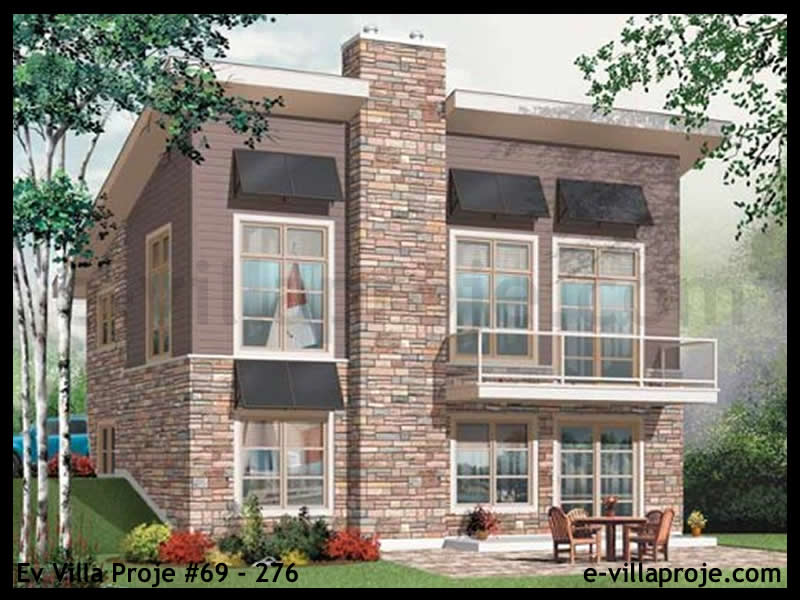 159 m² 2 Katlı (Dubleks) 4+1 Taş Çelik Yapı Villa (Ev Villa Proje #69 - 276) Cephe Görünümü ve Kat Planı