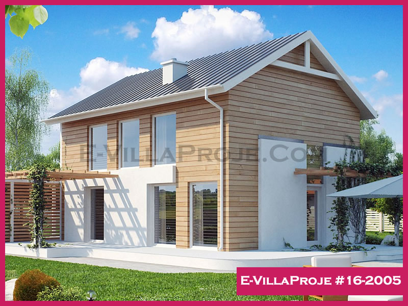 160 m² 2 Katlı (Dubleks) 4+1 Ahşap Çelik Yapı Villa (Ev Villa Proje #16 - 2005) Cephe Görünümü ve Kat Planı