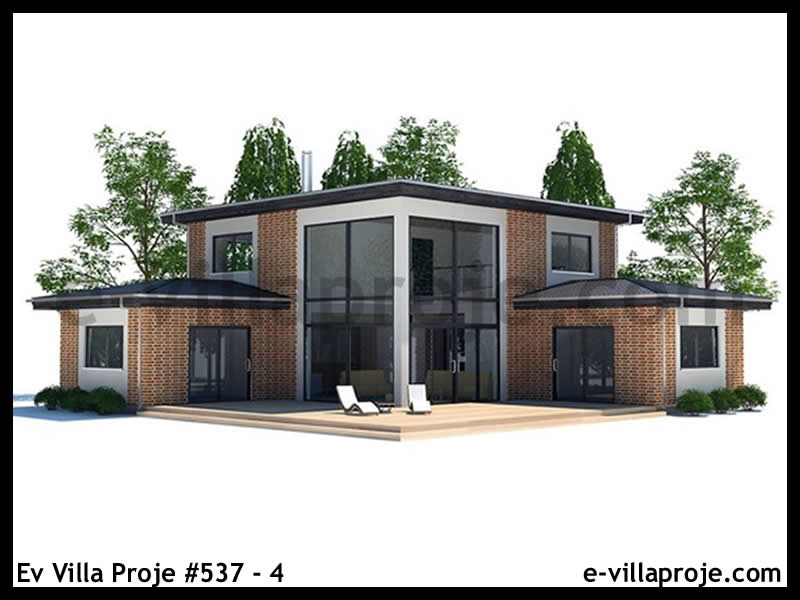 160 m² 2 Katlı (Dubleks) 4+1 Modern Çelik Yapı Villa (Ev Villa Proje #537 - 4) Cephe Görünümü ve Kat Planı