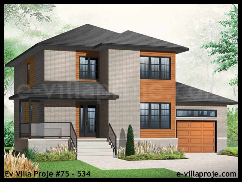 160 m² 2 Katlı (Dubleks) 4+1 Taş Çelik Yapı Villa (Ev Villa Proje #75 - 534) Cephe Görünümü ve Kat Planı