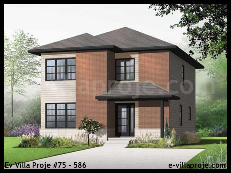 160 m² 2 Katlı (Dubleks) 4+1 Taş Çelik Yapı Villa (Ev Villa Proje #75 - 586) Cephe Görünümü ve Kat Planı