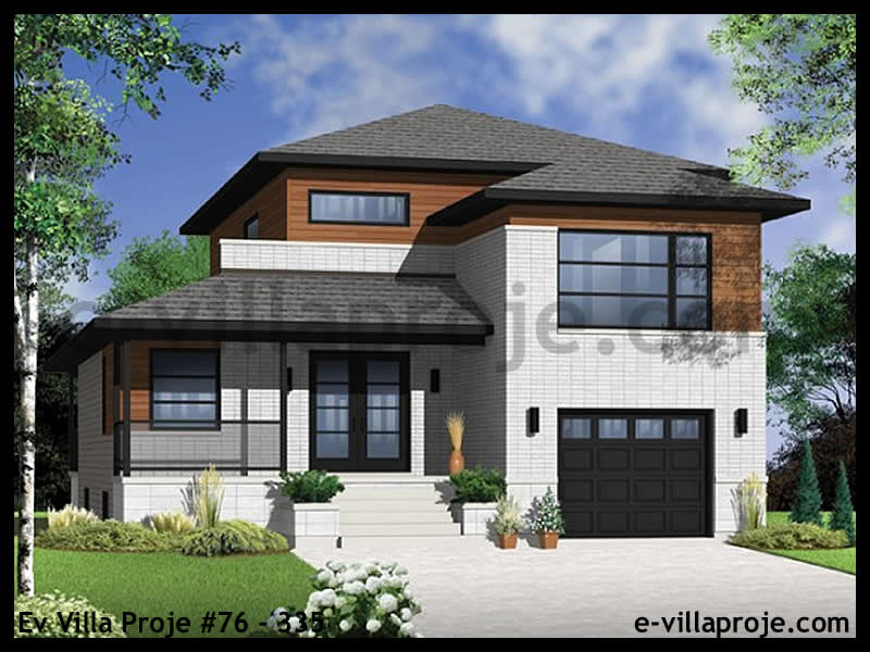 161 m² 2 Katlı (Dubleks) 4+1 Taş Çelik Yapı Villa (Ev Villa Proje #76 - 335) Cephe Görünümü ve Kat Planı