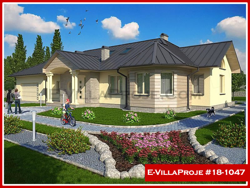 161 m² Tek Katlı 4+1 Özel Tasarım  Proje Çelik Yapı Villa (Ev Villa Proje #18 - 1047) Cephe Görünümü ve Kat Planı