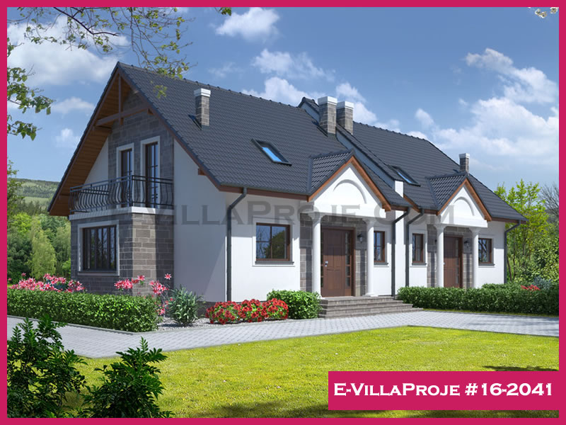 163 m² 2 Katlı (Dubleks) 4+1 İkiz Çelik Yapı Villa (Ev Villa Proje #16 - 2041) Cephe Görünümü ve Kat Planı