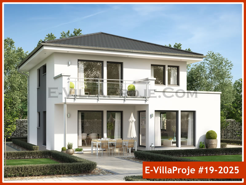 164 m² 2 Katlı (Dubleks) 4+1 Modern Çelik Yapı Villa (Ev Villa Proje #19 - 2025) Cephe Görünümü ve Kat Planı