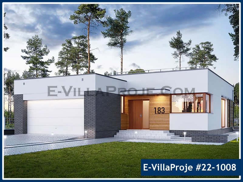 164 m² Tek Katlı 4+1 Bodrum Çelik Yapı Villa (Ev Villa Proje #22 - 1008) Cephe Görünümü ve Kat Planı