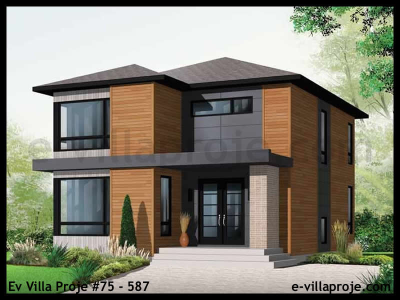 167 m² 2 Katlı (Dubleks) 4+1 Avrupa Çelik Yapı Villa (Ev Villa Proje #75 - 587) Cephe Görünümü ve Kat Planı