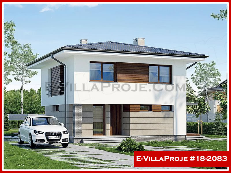 173 m² 2 Katlı (Dubleks) 4+1 Modern Çelik Yapı Villa (Ev Villa Proje #18 - 2083) Cephe Görünümü ve Kat Planı