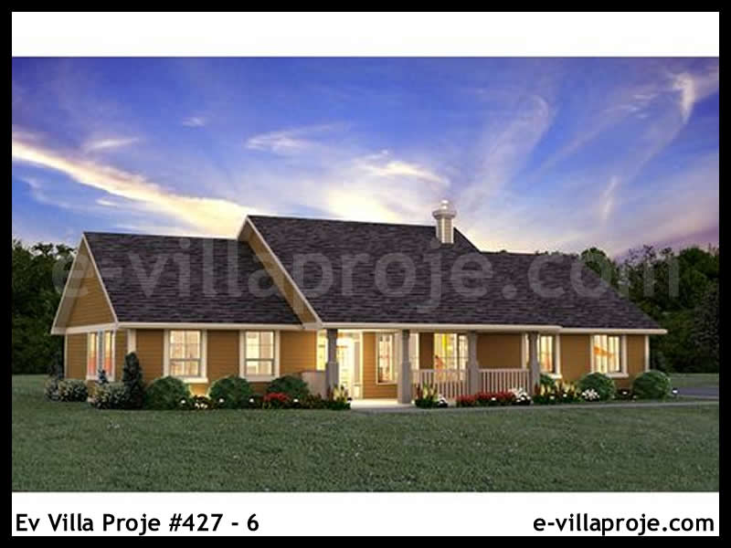 174 m² Tek Katlı 4+1 Çiftlik Çelik Yapı Villa (Ev Villa Proje #427 - 6) Cephe Görünümü ve Kat Planı