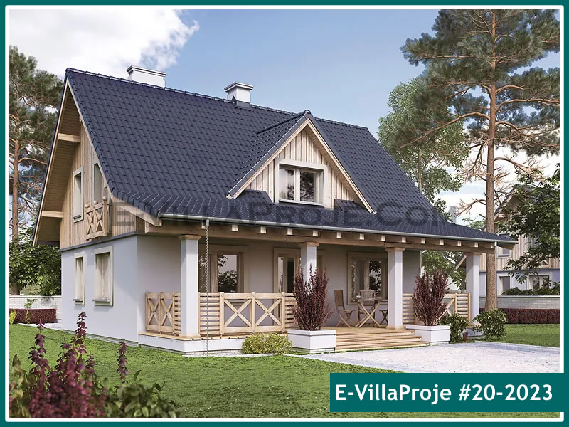 176 m² 2 Katlı (Dubleks) 4+1 Ahşap Çelik Yapı Villa (Ev Villa Proje #20 - 2023) Cephe Görünümü ve Kat Planı