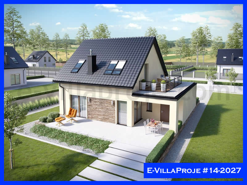 177 m² 2 Katlı (Dubleks) 4+1 Özel Tasarım  Proje Çelik Yapı Villa (Ev Villa Proje #14 - 2027) Cephe Görünümü ve Kat Planı