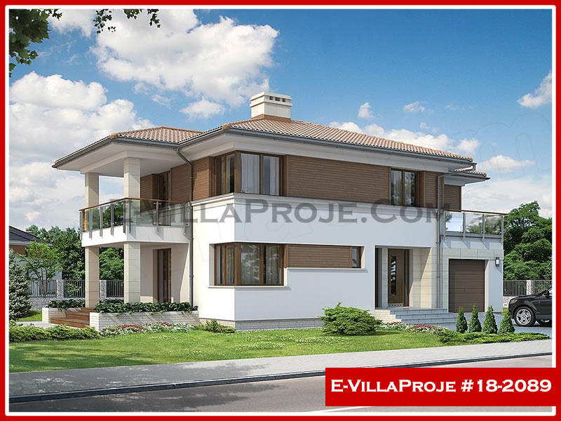 180 m² 2 Katlı (Dubleks) 5+1 Modern Çelik Yapı Villa (Ev Villa Proje #18 - 2089) Cephe Görünümü ve Kat Planı