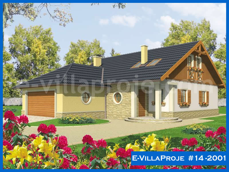 180 m² 2 Katlı (Dubleks) 5+1 Özel Tasarım  Proje Çelik Yapı Villa (Ev Villa Proje #14 - 2001) Cephe Görünümü ve Kat Planı