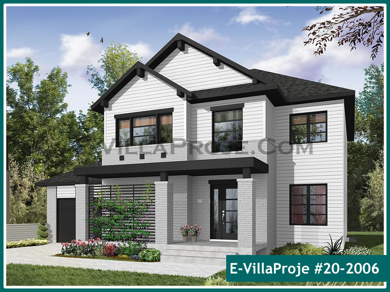 184 m² 2 Katlı (Dubleks) 5+1 Ahşap Çelik Yapı Villa (Ev Villa Proje #20 - 2006) Cephe Görünümü ve Kat Planı
