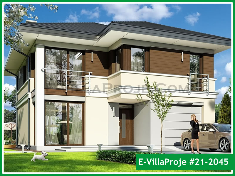185 m² 2 Katlı (Dubleks) 5+1 Ekonomik Çelik Yapı Villa (Ev Villa Proje #21 - 2045) Cephe Görünümü ve Kat Planı