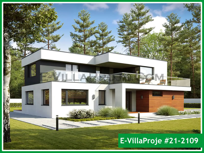 187 m² 2 Katlı (Dubleks) 5+1 Modern Çelik Yapı Villa (Ev Villa Proje #21 - 2109) Cephe Görünümü ve Kat Planı