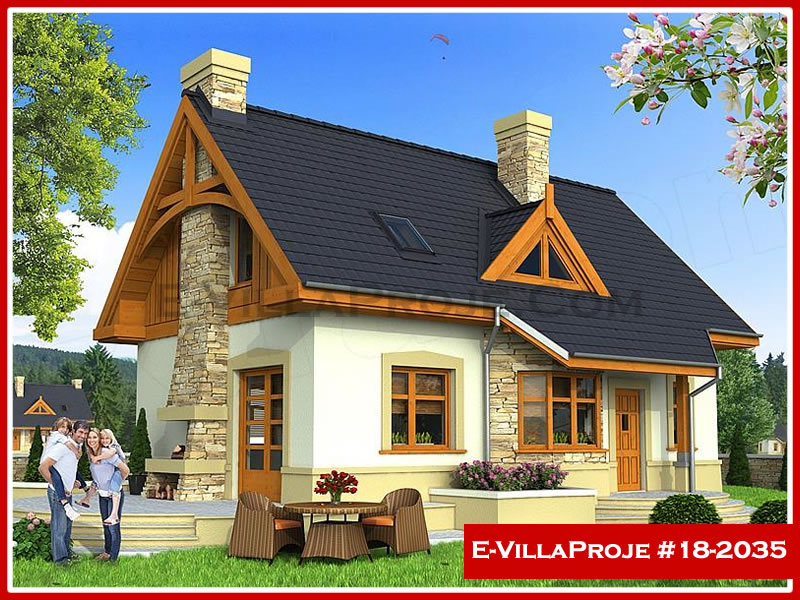 187 m² 2 Katlı (Dubleks) 5+1 Özel Tasarım  Proje Çelik Yapı Villa (Ev Villa Proje #18 - 2035) Cephe Görünümü ve Kat Planı