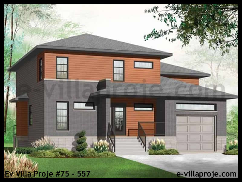 189 m² 2 Katlı (Dubleks) 5+1 Taş Çelik Yapı Villa (Ev Villa Proje #75 - 557) Cephe Görünümü ve Kat Planı
