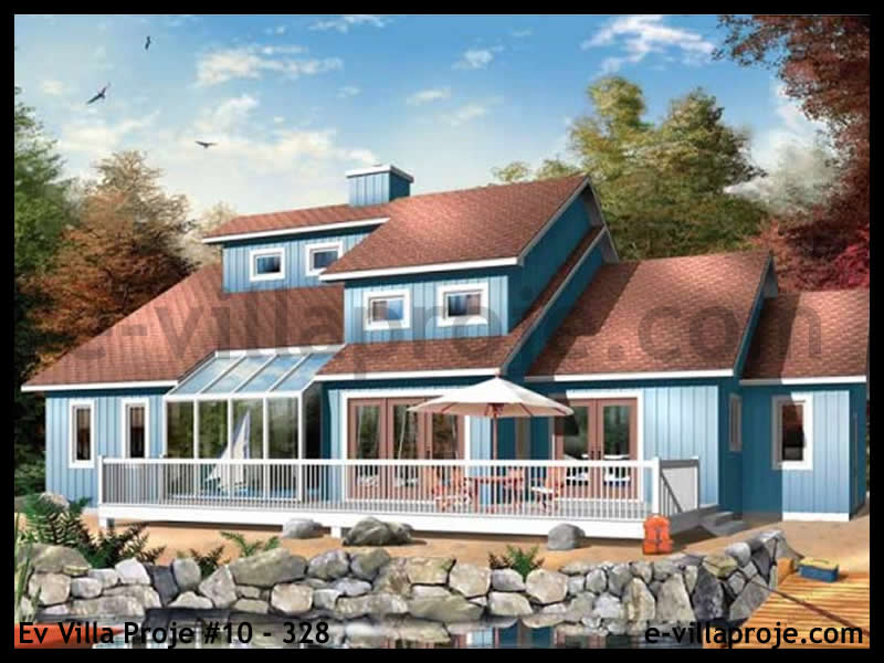 190 m² 2 Katlı (Dubleks) 5+1 Taş Çelik Yapı Villa (Ev Villa Proje #10 - 328) Cephe Görünümü ve Kat Planı