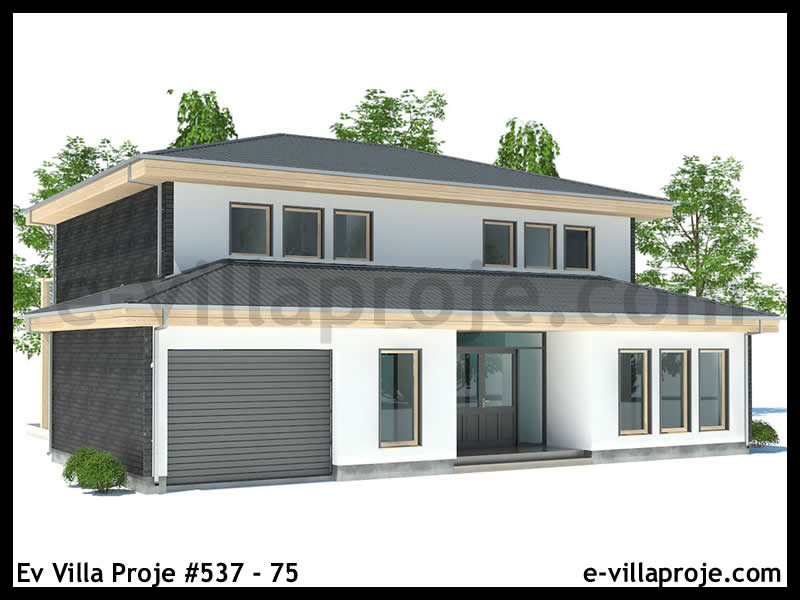 191 m² 2 Katlı (Dubleks) 5+1 Taş Çelik Yapı Villa (Ev Villa Proje #537 - 75) Cephe Görünümü ve Kat Planı