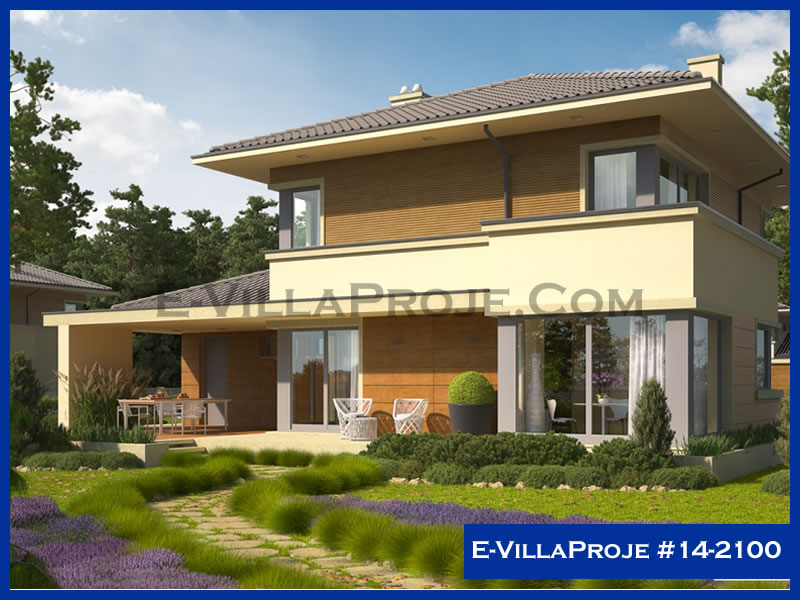 193 m² 2 Katlı (Dubleks) 5+1 Özel Tasarım  Proje Çelik Yapı Villa (Ev Villa Proje #14 - 2100) Cephe Görünümü ve Kat Planı