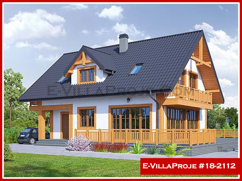 194 m² 2 Katlı (Dubleks) 5+1 Ahşap Çelik Yapı Villa (Ev Villa Proje #18 - 2112) Cephe Görünümü ve Kat Planı