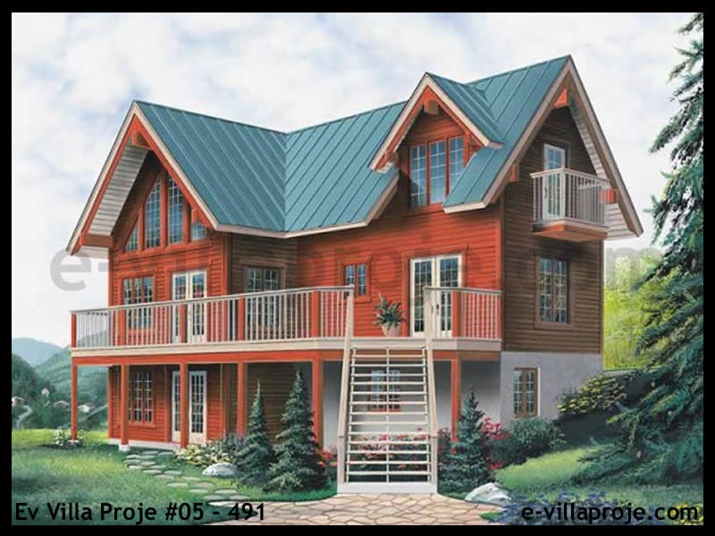 194 m² 3 Katlı (Dubleks) 5+1 Ahşap Çelik Yapı Villa (Ev Villa Proje #05 - 491) Cephe Görünümü ve Kat Planı