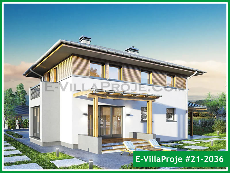 195 m² 2 Katlı (Dubleks) 5+1 Modern Çelik Yapı Villa (Ev Villa Proje #21 - 2036) Cephe Görünümü ve Kat Planı