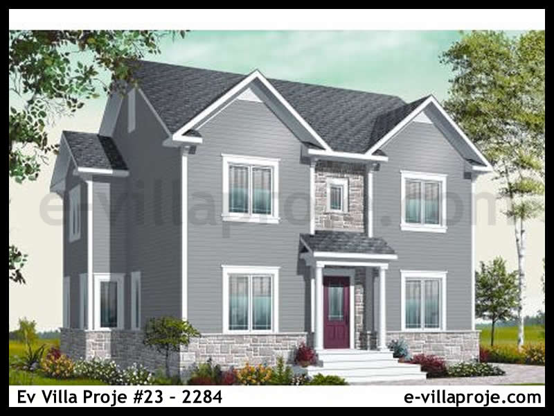195 m² Tek Katlı 5+1 Amerikan Çelik Yapı Villa (Ev Villa Proje #23 - 2284) Cephe Görünümü ve Kat Planı