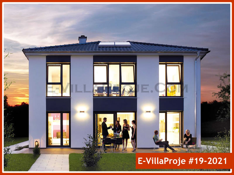 196 m² 2 Katlı (Dubleks) 5+1 Modern Çelik Yapı Villa (Ev Villa Proje #19 - 2021) Cephe Görünümü ve Kat Planı