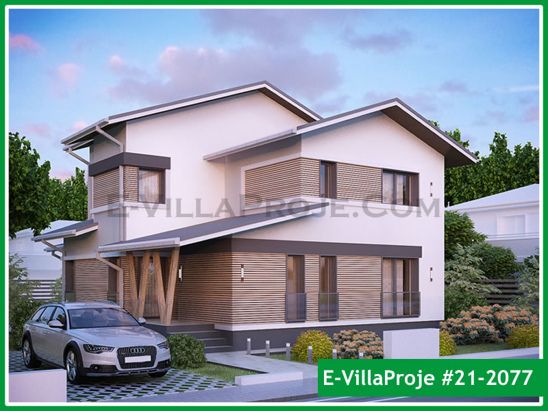 196 m² 2 Katlı (Dubleks) 5+1 Modern Çelik Yapı Villa (Ev Villa Proje #21 - 2077) Cephe Görünümü ve Kat Planı