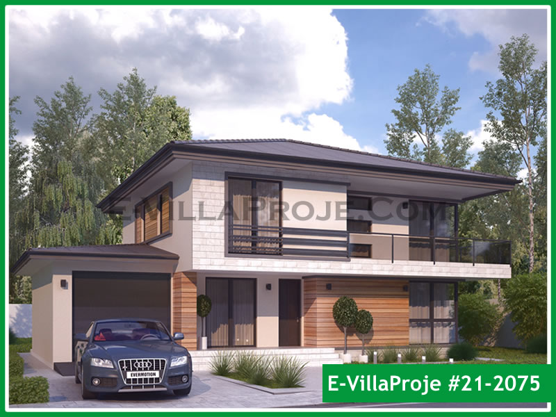 201 m² 2 Katlı (Dubleks) 5+1 Modern Çelik Yapı Villa (Ev Villa Proje #21 - 2075) Cephe Görünümü ve Kat Planı