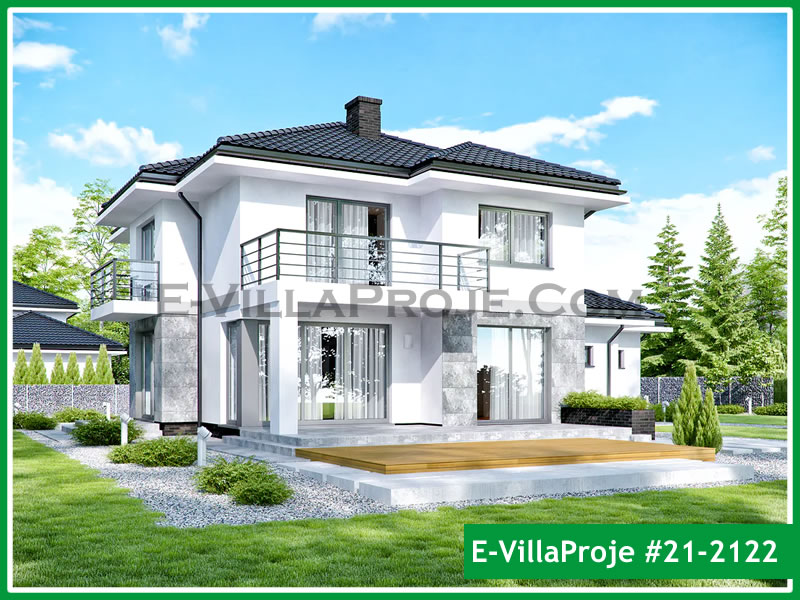 202 m² 2 Katlı (Dubleks) 5+1 Ekonomik Çelik Yapı Villa (Ev Villa Proje #21 - 2122) Cephe Görünümü ve Kat Planı