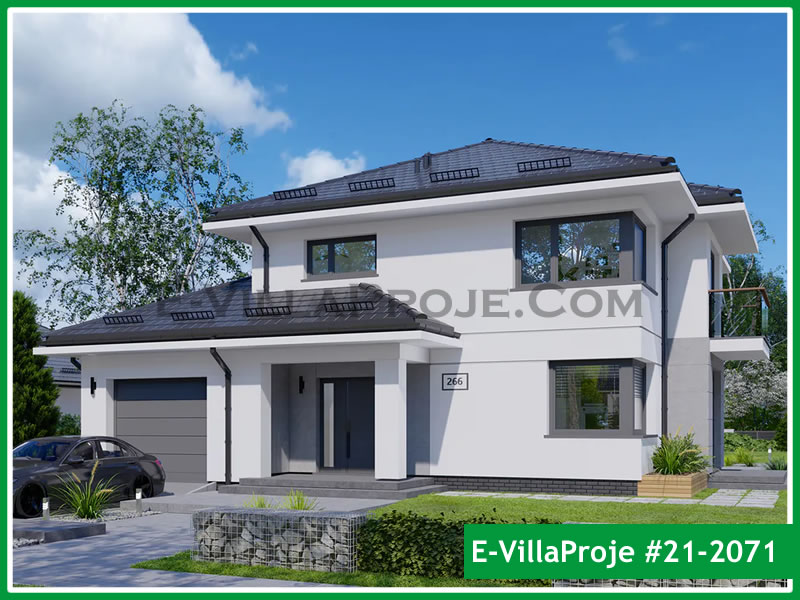 202 m² 2 Katlı (Dubleks) 5+1 Şehir Tarzı lar Çelik Yapı Villa (Ev Villa Proje #21 - 2071) Cephe Görünümü ve Kat Planı