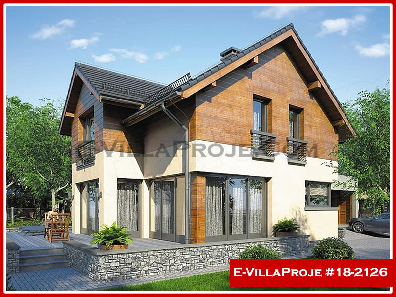 203 m² 2 Katlı (Dubleks) 5+1 Ahşap Çelik Yapı Villa (Ev Villa Proje #18 - 2126) Cephe Görünümü ve Kat Planı