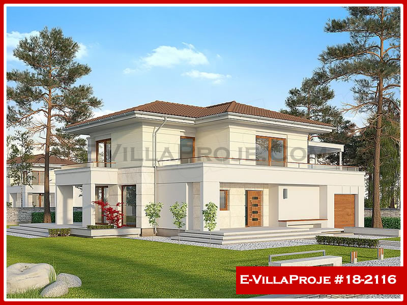 203 m² 2 Katlı (Dubleks) 5+1 Modern Çelik Yapı Villa (Ev Villa Proje #18 - 2116) Cephe Görünümü ve Kat Planı