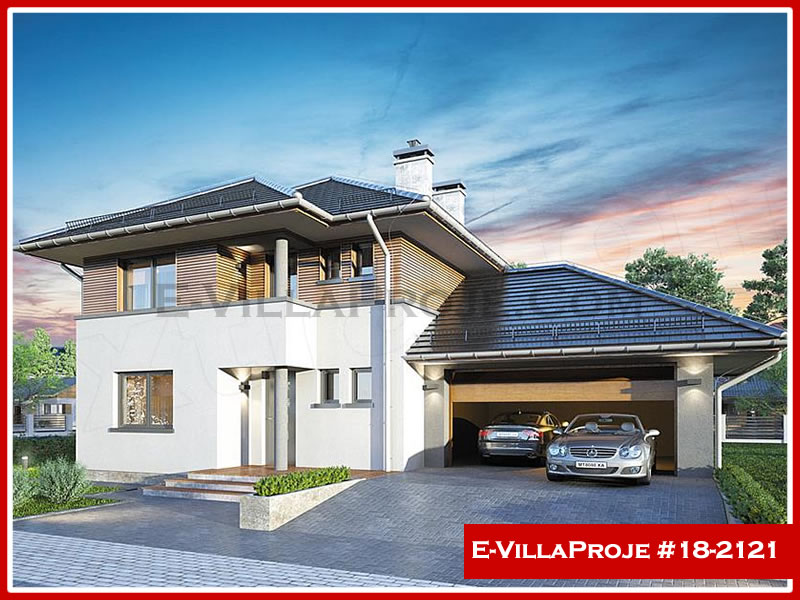 204 m² 2 Katlı (Dubleks) 5+1 Ahşap Çelik Yapı Villa (Ev Villa Proje #18 - 2121) Cephe Görünümü ve Kat Planı