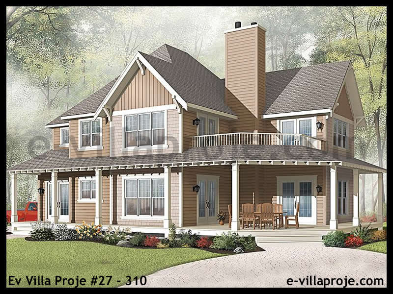 210 m² 2 Katlı (Dubleks) 5+1 Amerikan Çelik Yapı Villa (Ev Villa Proje #27 - 310) Cephe Görünümü ve Kat Planı