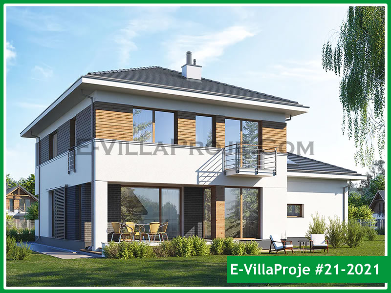 211 m² 2 Katlı (Dubleks) 5+1 Modern Çelik Yapı Villa (Ev Villa Proje #21 - 2021) Cephe Görünümü ve Kat Planı