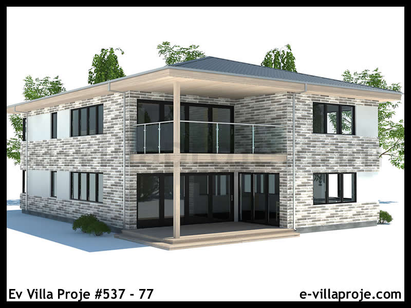 212 m² 2 Katlı (Dubleks) 5+1 Modern Çelik Yapı Villa (Ev Villa Proje #537 - 77) Cephe Görünümü ve Kat Planı