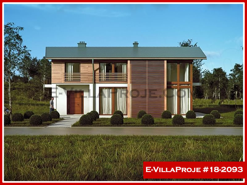 213 m² 2 Katlı (Dubleks) 5+1 Ahşap Çelik Yapı Villa (Ev Villa Proje #18 - 2093) Cephe Görünümü ve Kat Planı