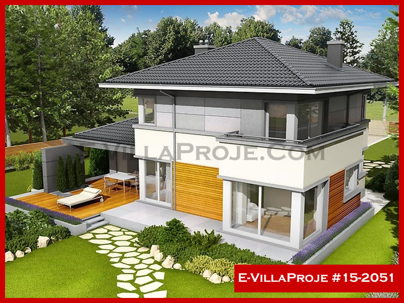215 m² 2 Katlı (Dubleks) 5+1 Modern Çelik Yapı Villa (Ev Villa Proje #15 - 2051) Cephe Görünümü ve Kat Planı