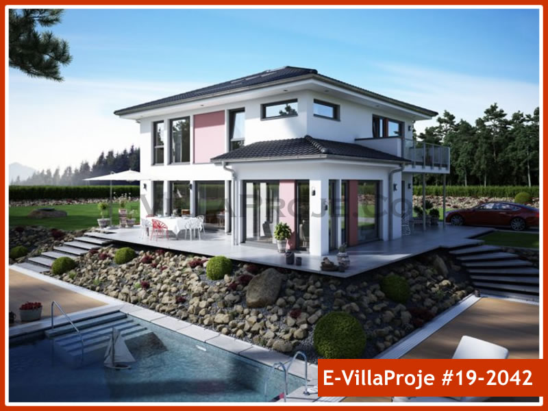 216 m² 2 Katlı (Dubleks) 5+1 Modern Çelik Yapı Villa (Ev Villa Proje #19 - 2042) Cephe Görünümü ve Kat Planı