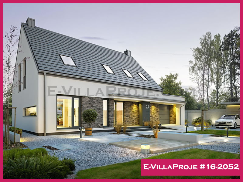 219 m² 2 Katlı (Dubleks) 5+1 Modern Çelik Yapı Villa (Ev Villa Proje #16 - 2052) Cephe Görünümü ve Kat Planı