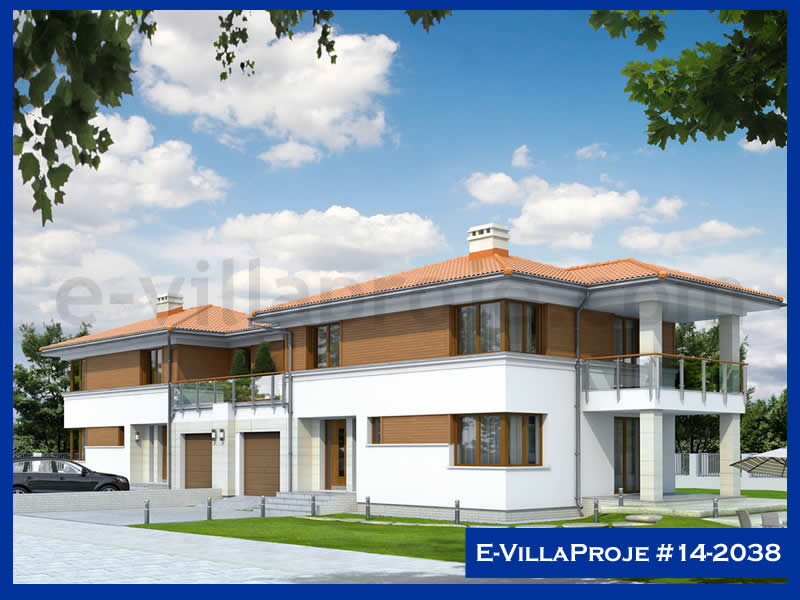 220 m² 2 Katlı (Dubleks) 5+1 İkiz Çelik Yapı Villa (Ev Villa Proje #14 - 2038) Cephe Görünümü ve Kat Planı