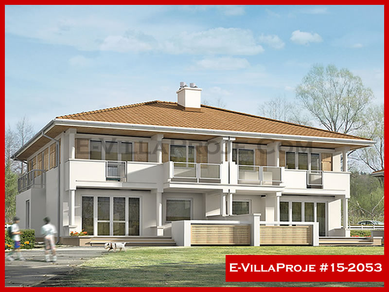221 m² 2 Katlı (Dubleks) 5+1 İkiz Çelik Yapı Villa (Ev Villa Proje #15 - 2053) Cephe Görünümü ve Kat Planı