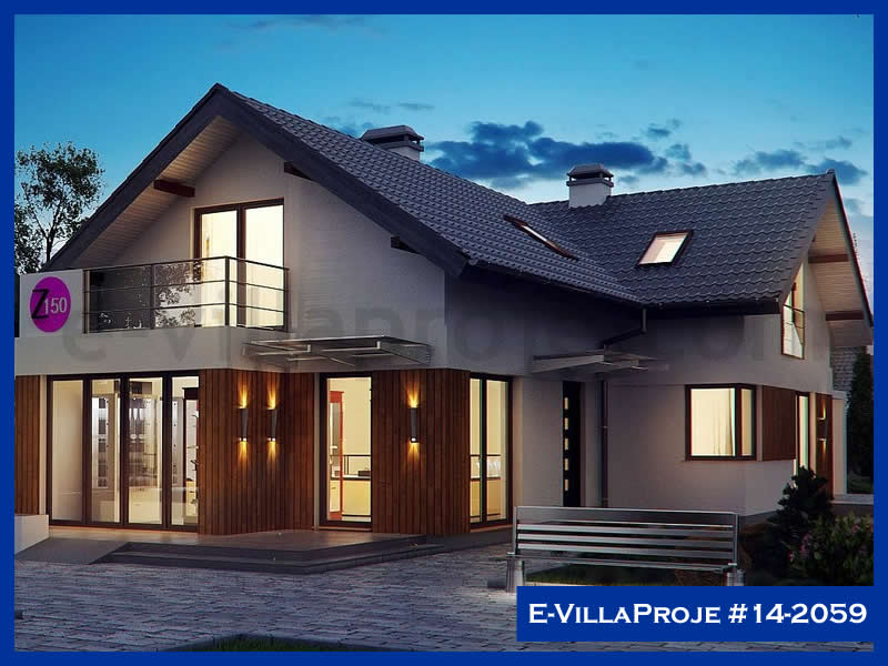 223 m² 2 Katlı (Dubleks) 5+1 Ahşap Çelik Yapı Villa (Ev Villa Proje #14 - 2059) Cephe Görünümü ve Kat Planı